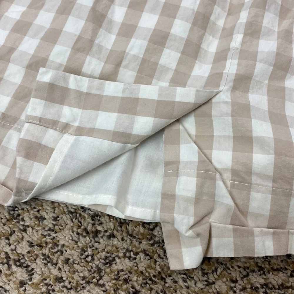 Anthropologie HD in Paris Beige Gingham Ribboned Poplin Dress - Picture 8 of 12